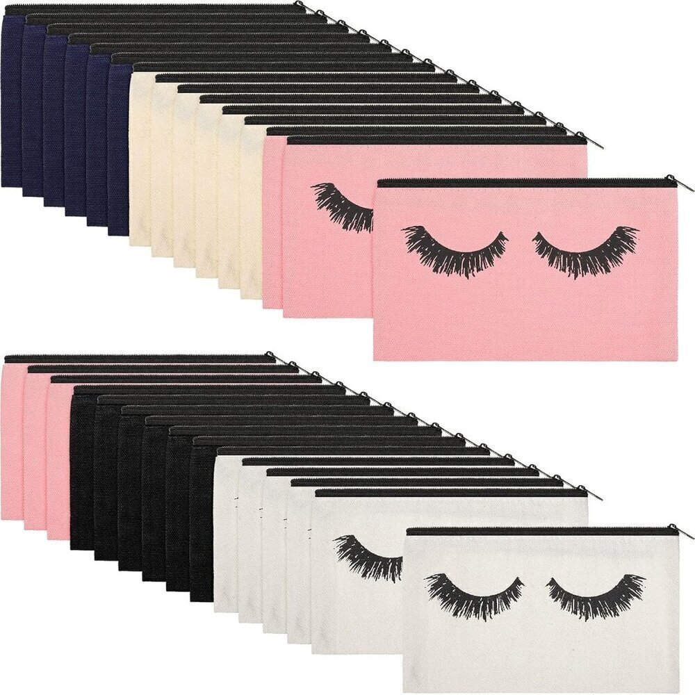 30 Pieces Eyelash Makeup Bags Canvas Makeup Bags Eyelash Cosmetic Bags Travel Ma